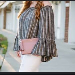 Elan peasant blouse grey/white size large